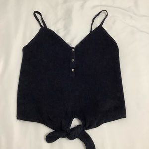 INTERMIX Ribbed knitted black tank top with tie XS (W714)